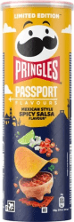 Pringles Passport Mexican Style Spicy Salsa 165g gul och mörkblå limited edition-burk med bild på salsa och potatischip
