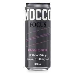 NOCCO Focus Passionite 330ml – sockerfri funktionsdryck med smak av passionsfrukt i 24-pack.